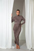 Long Sleeve Ruched Sexy Maxi Dress For Women Autumn Winter Drawstring Turtleneck Bodycon Sexy Long Dress Elegant
