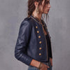Women's Faux Leather Cropped Jackets Autumn Winter Coat Long Sleeves Stand Collar Double Breasted Casual Outerwear for Woman