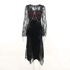 Elegant Mall Gothic Women Evening Dresses Grunge Aesthetic E-girl Velvet Midi Dress Lace Splice Sexy Split Alt Outfits