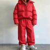 Women's Stripe Cotton Padded Coat Pant Set Loose Full Sleeve Hooded Zipper Jacket Elastic Waist Pants Winter Suits