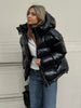 Chic Soild Cropped Quilted Jacket With Hood For Women Casual Zipper Pocket Oversized Warm Coat Lady Winter Street Outerwear