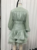 Elegant Pink High Neck Organza Fabric Mini Dresses for Women Puff Sleevs Ruched Waist Tiered Ruffles for Cocktail Parties