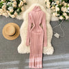 Autumn Winter Twist Women's Wrap Knitted Dresses Long Sleeve Sheath Knitwear Office Bodycon Dress Female