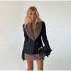 Faux Fur Collar Trim Tweed Set Long Sleeve Side Pockets Chic Women Blazer High Waist Mini Skirt Autumn Elegant Suit