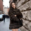 Brown Hooded Women's Faux Mink Fur Coat Thick Autumn Winter Chic Cardigan Mid Length Loose Warm Jackets 2DB4632