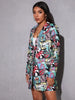 Elegant and Youth Blazer Spring Vintage Irregular Print Casual Woman Clothing High Street Lapel Blazer Woman Outerwears