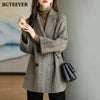 Stylish Long Sleeve Loose Pockets Women Woolen Jacket Autumn Winter Elegant Lapel Thick Female Jackets