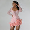 Party Dresses Beading Diamond Long Sleeves Ruffles for women Shiny Elegant Wedding Guest Gown Occasion Celebrate Birthday