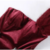 Fur Paneled Off-Shoulder Rhinestone Mini Dress Burgundy Velvet Pleated Evening Elegant Women Dresses Party Chic Lady Gown