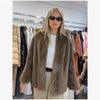 Women Brown Faux Fur Open Front Cardigan Coat Long Sleeve Collarless Loose Plush Outerwear Lady Elegant Winter Warm Furry Jacket