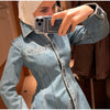 Women's Denim Lace Up Jacket Lapel Neck Waist Cinching Button Front Long Sleeve Coat Spring Femlae Casual Daily Outerwear