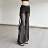 Aesthetic Sexy See Through Pants Women Dark Gothic Streetwear Vintage Coquette Grunge Ruffle Patchwork Flare Pants Femme