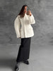 White Woolen Women's Coat Stand Collar Button Waist-cinching Long Sleeve Female Jacket Spring Autumn Tweed Outwear