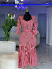 Women Striped Three Quarter Sleeve V-neck Midi A-line Dress Birthday Vacation Streetwear Vestidos Dresses