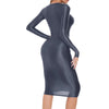 Women's Oil Glossy Long Sleeve Bodycon Dress Smooth Solid Color Round Neck Hip Wrap Tights Pencil Dress Rave Party Clubwear