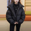 Hooded Collar Cotton-padded Jacket For Women Autumn Winter Solid Loose Warm Female Puffer Coat