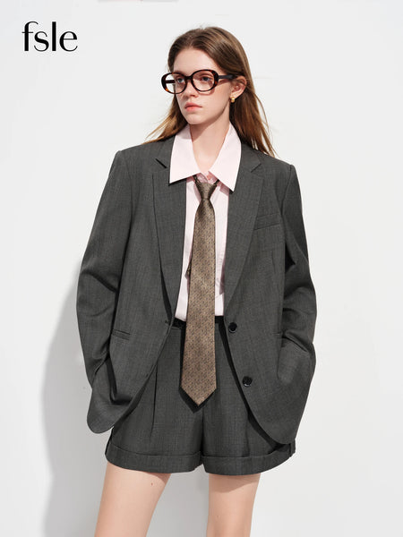 Women's Spring Suit: Gray Single-Breasted Blazer and Casual Pants for Work Commute All-match