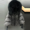 Janveny2026 Winter Large Real Fur Hooded Puffer Jacket Women Thicken Warm Knitted Sleeve Coat White Duck Down Mid Long Parka