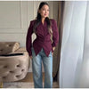 Pleated Waist Cinching Blazer Coat Women Chic Deep V-neck Full-sleeve Single Breasted Slim Coats Lady Commute Jacket