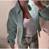 Solid Faux Suede Jackets Women's Stand Collar Full Sleeves Zip Cropped Coat Autumn Winter Lady Casual Outerwear