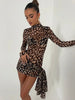 Turtleneck Sexy Sheer Print Leopard Bandage Women Dress Long Sleeve Mini Dress Lady Spring Slim Elegant Party Club Dress