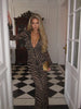 Deep V Neck Stripe Prints Skinny Autum Women Dresses Long Sleeve Hip Wrap Outfits Female Bodycon Party Chic