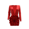 Women Rose Floral Applique Long Sleeve Bodycon Mini Midi Dress Winter V-neck Club Sexy Party Evening Dresses Vestidos