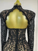 Sexy Black Lace High Neck Hollow Out Design Bodycon Mini Dress Women Long Sleeve Evening Party Club Bar Cocktail Celebrity Gowns