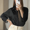 Women Long Sleeve Loose Office Shirts Spring Simple Satin Blouse Vintage Top Dress Shirt Casual Woman Overshirt Clothing