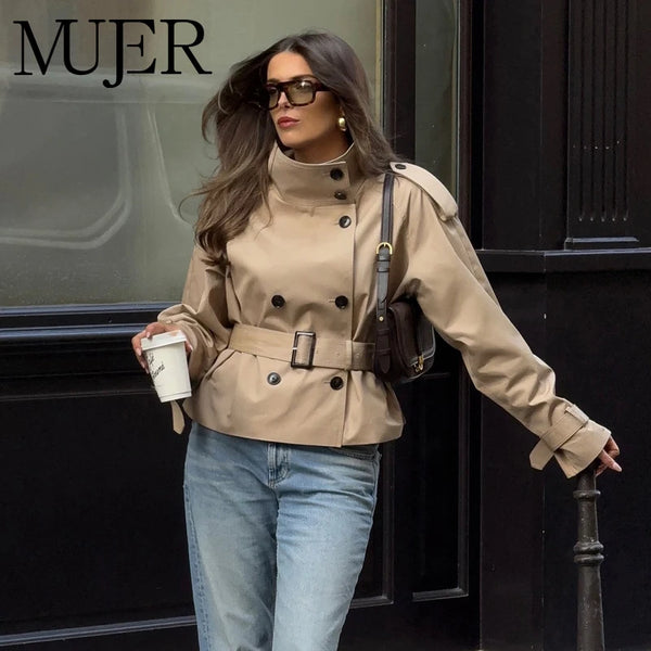 Mujer Short Women's Trench Coat Double Breasted Windbreaker Woman Belt Winter Coats for Women Outdoor Coats Outerwears