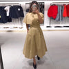 Lapel Cape Sleeve Lace Up Long Sleeve Women Elegant Epaulet Oversized Waist Cinching Pleated Shirt Dresses Chic Ladies Partywear