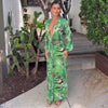 Animal Print Wrap Maxi Dress V Neck Sleeve Twist Waist High Slit Long Gowns Women's Resort Vacation Party Robes