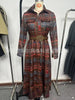 Autumn Grid Printed Long Sleeve Shirts Dress Casual Wear Robe Dress Elegant Ladies Loose Pleated Vintage Commute Dresses