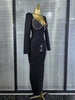 Women Long Sleeve Square Collar Shinning Diamond Bodycon Long Bandage Dress Elegant Evening Party Celebrate Outfit