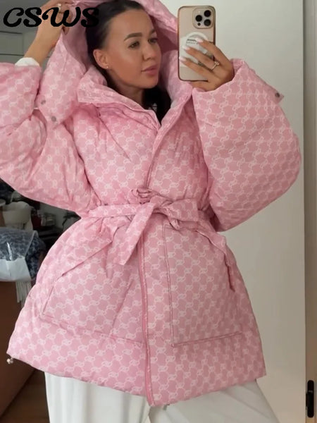 Autumn Winter Print Women's Cotton Jacket Loose Hooded Thicken Zipper Pockets Jackets Female Warm Full Sleeve Outwear