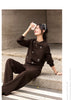 Two Pieces Set Woman Winter Casual Embroidery Sweatshirt Wide Leg Pants Fleece Lined Knitted Women Clothes Sets A3288