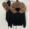 Coat Women Cardigan Natural Fox Fur Coat Women Real Mongolian Fur Knitwear Female Spring Autumn Hooded Knitted Fur Jacket