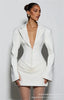Long Scarf Women Suit 1 Piece Blazer With Back Stripe Sexy V Neck Ruffles Short Mini Party Gown Formal Office Lady Jacket Coat