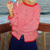 Women's Sweater Striped Button Down Cardigan Knit Tops Outerwear Casual Loose Long Sleeve Fall Tops Knitwear