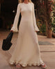 Pleated Wavy Knit Maxi Dress For Women Lace-up Long Sleeve Loose Casual Sweater Dress Female Party Clothes Solid Elegant