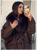 Thichen Winter Padded Coat Women Faux Fur Collar Belted Waist Tie Loose Oversized Quilted Jacket Warm Outerwear Daily Streetwear