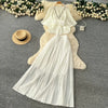 Elegant Rhinestone Pleated Skirt Sets Slim Party Club Vintage Dress American Women Clothes Two Piece Set 9R3018