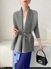 Black Tie Cardigan Design Women's Pleated Jacket Stemperament Casual Niche Three Quarter Top 2DB3365