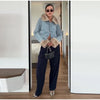 Furry Trim Cropped Denim Jacket Single Breasted Long‑Sleeve Winter Women Warm Outerwear Versatile Lady Casual Jean Coat