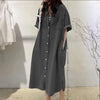 Autumn Collection Women's Cowboy Long Dress Loose Single Breasted Flip Collar Casual Medium Long Shirt Dress