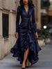 Irregular Hem Dress Woman's Spring Autumn Elegance Satin Deep V-neck Lace-up Robe Lady Foreign Style Party Prom Vestidos