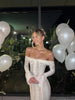 White Lace Patchwork Long Dress Women's Pleated Ruffle Sleeve Off shoulder bodycon See Through Vestidos Lady Party Gowns