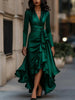 Irregular Hem Dress Woman's Spring Autumn Elegance Satin Deep V-neck Lace-up Robe Lady Foreign Style Party Prom Vestidos