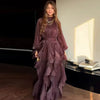 early autumn turtleneck full sleeves shinny ruffles pullover Arabic styles floor length vacation dress female vestido