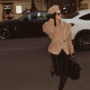 Vintage Oversized Suede Leather Jacket Women Shoulder Pad Full Sleeve One Button Coat autumn Lady Chic Bomber Streetwear